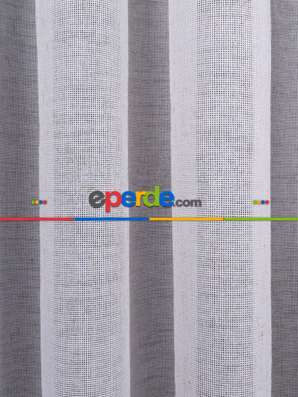 Hazel Beyaz-kahverengi Detaylı Keten Düz Tül Perde Gramajlı