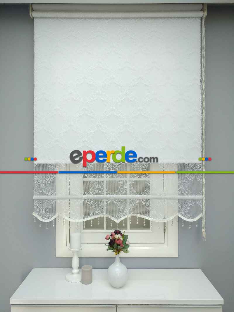 Brillannt - Çiftli Sistem Tül Stor Perde - Ekru - Açık Krem - Beyaz - Damask