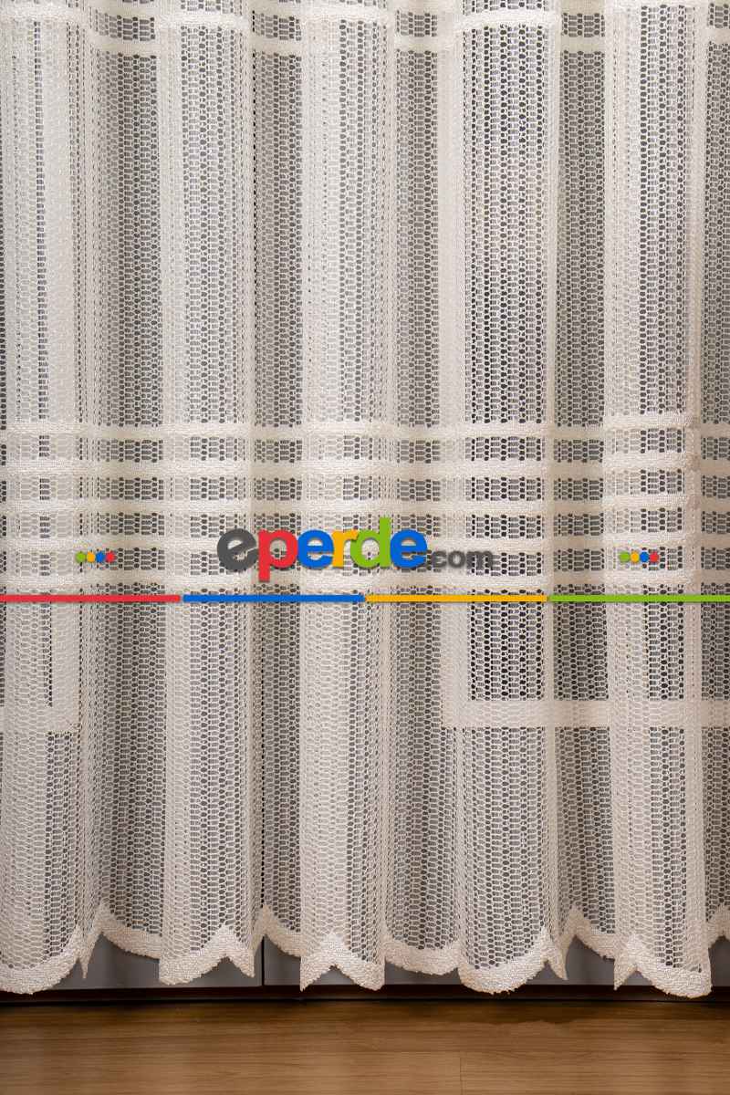 Salon Tül Modelleri - Clara Enine Bantlı Örme Tül Perde Ütü İstemez