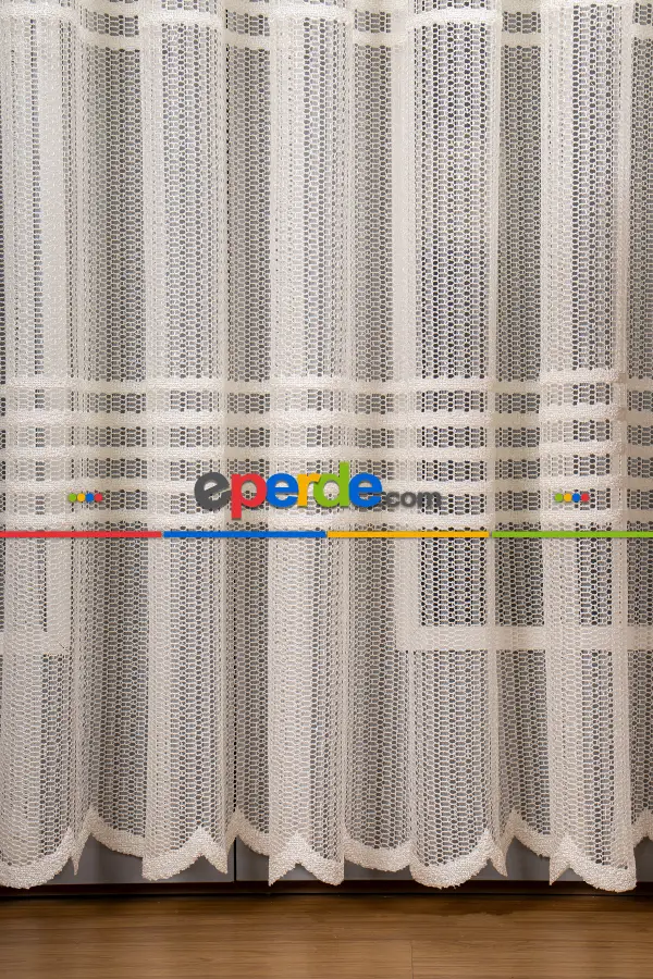 Salon Tül Modelleri - Clara Enine Bantlı Örme Tül Perde Ütü İstemez