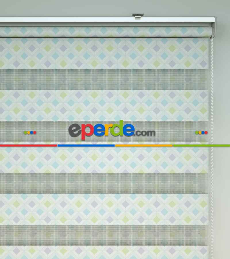 Geometrik Desenli Baskılı Zebra Perde- Çok Renkli