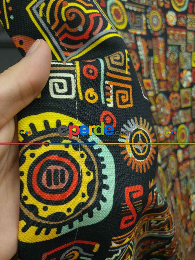 Etnik Desenli Fon Perde Evm273 _e - Kumaşı Kalındır Duck Bezi Değildir.- Siyah-Sarı-Antrasit