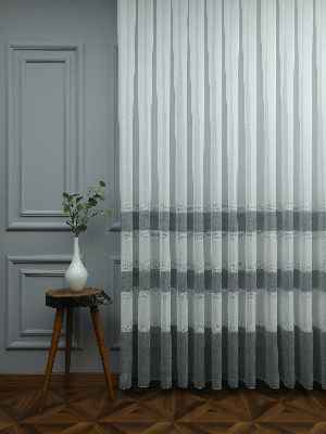 2021 Sezonu - Düz Tül - Keten Gri Bantlı Tül - Ütü İstemez- Gri-füme-antrasit-ekru