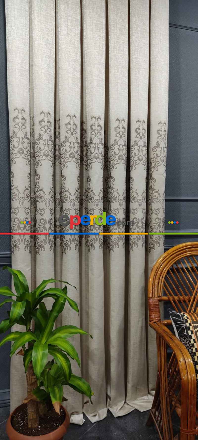 Salon Fon Perde - Damask Desenli, Krem - Kahverengi, Dokuma Fon Perde, Adet Fiyatıdır, Bordürlü Fon Perde - İstediğiniz Boy Ölçüsünde Dikilir - 50 İla 100cm, Sık Pile Eninde Seçenekli 50cm X 1cm 