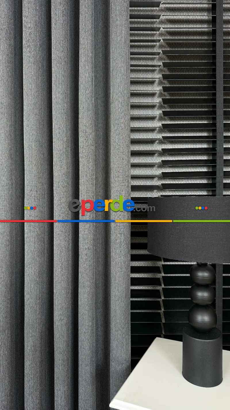 Koyu Gri Düz Jakar Dokuma, Premium Kalite Serisi Hasır Doku Fon Perde