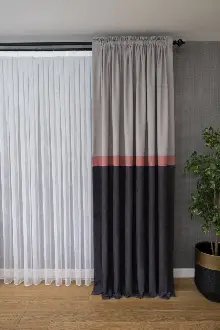 Gri Ve Antasit Kombinli Kırmızı Bordürlü Fon Perde - Ürün Videosu Vardır Açıklama Kısmında.