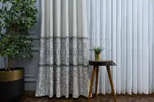 Modern Pano Fon Perde Bantlı Çift Renk - 503- Gri-füme-antrasit-bej-taş Rengi