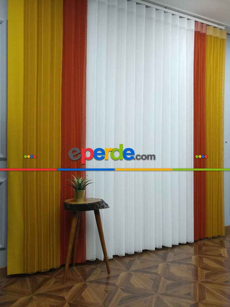 Lens Akıllı Dikey Tül Perde 115- Beyaz-kiremit Rengi-hardal