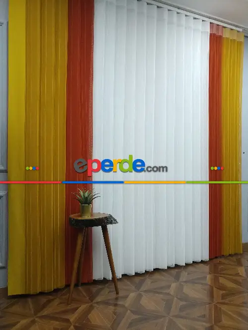 Lens Akıllı Dikey Tül Perde 115- Beyaz-kiremit Rengi-hardal