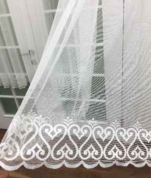 Etek Ucu Desenli Dantel Tül Perde- Ekru