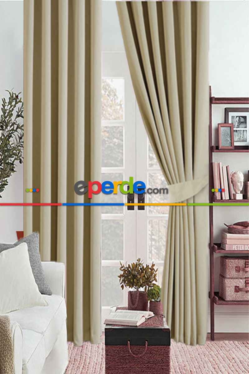 Yatak Odası - Bej Vizon Renk Karartma Blackout Güneşlik Fon Kalın Perde