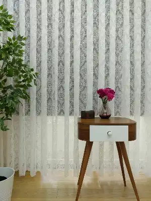 Kdk Örme Dantel Damask Desenli Tül Perde - Krem - Ekru