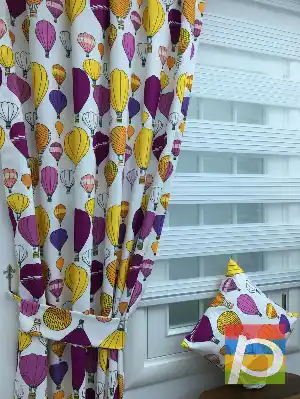 Balonlar Desenli Fon Perde ( Kalın Pamuklu Kumaş)- Sarı-pembe Koyu-mor Patlıcan Moru-hardal Sarısı