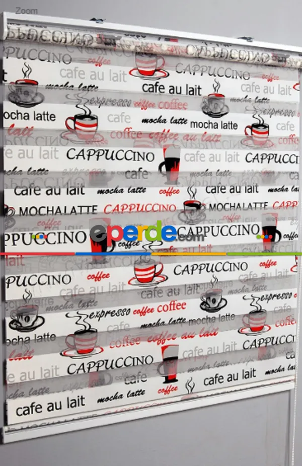 Baskılı Siyah Kırmızı Capiçino Zebra Perde- Siyah-kırmızı