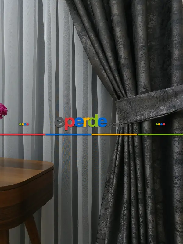 Gri - Katyonik Jakar Fon Perde- Gri-füme-antrasit