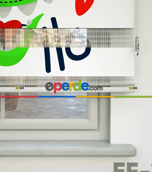 Dinazor Desenli Özel Baskılı Zebra Perde- Çok Renkli