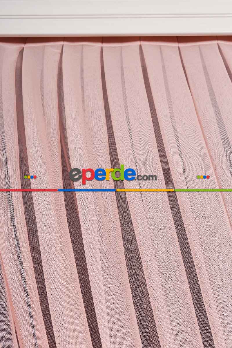 Yatak Odası Fon Perde - Pudra Tülden Kordon Toplama Fon Perde ( Kordon Hediyeli)