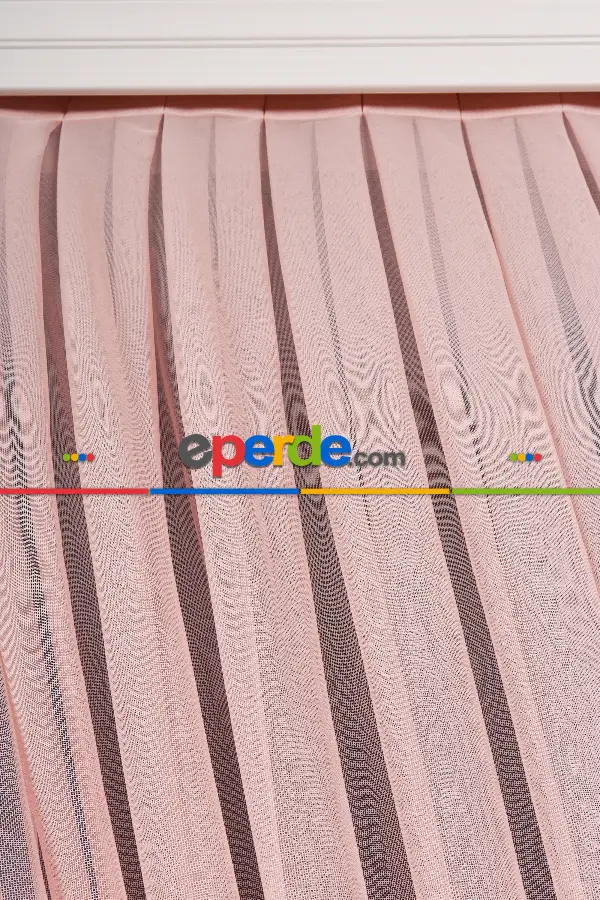 Yatak Odası Fon Perde - Pudra Tülden Kordon Toplama Fon Perde ( Kordon Hediyeli)