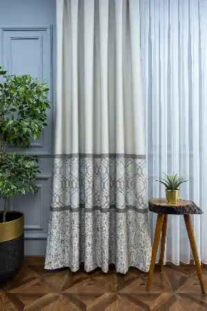 Modern Pano Fon Perde Bantlı Çift Renk - 503- Gri-füme-antrasit-bej-taş Rengi