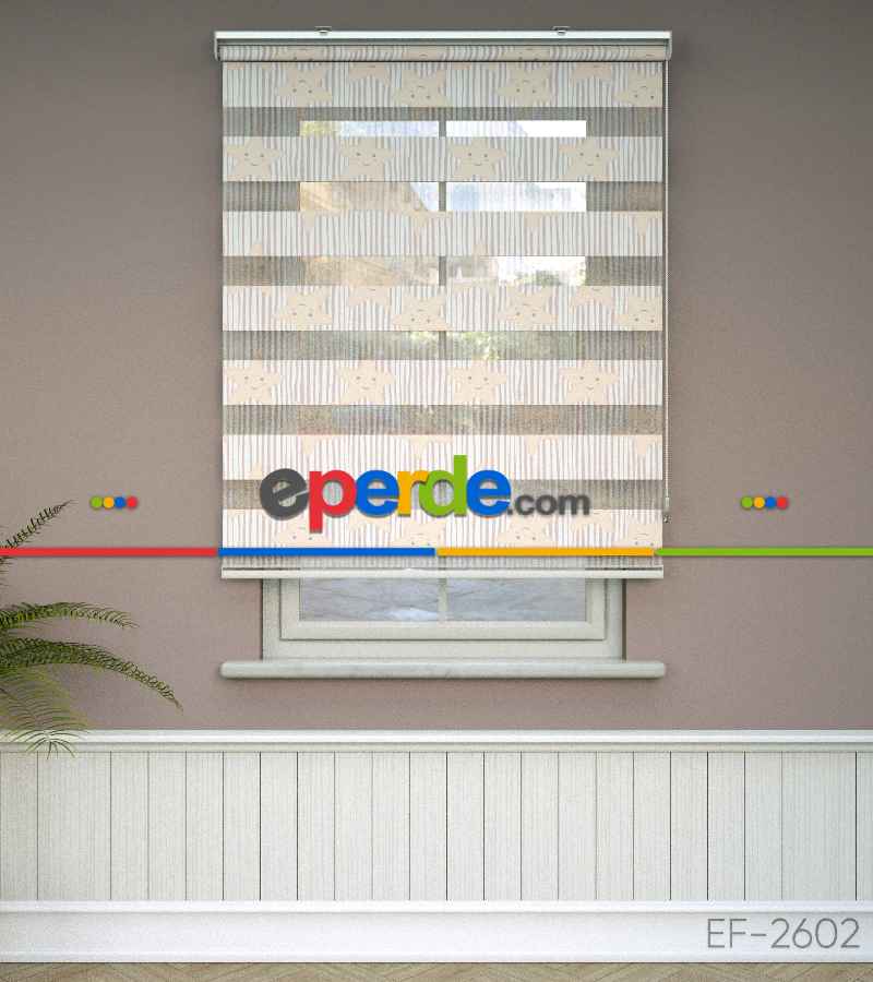 Yıldız Desenli Baskılı Zebra Perde- Çok Renkli