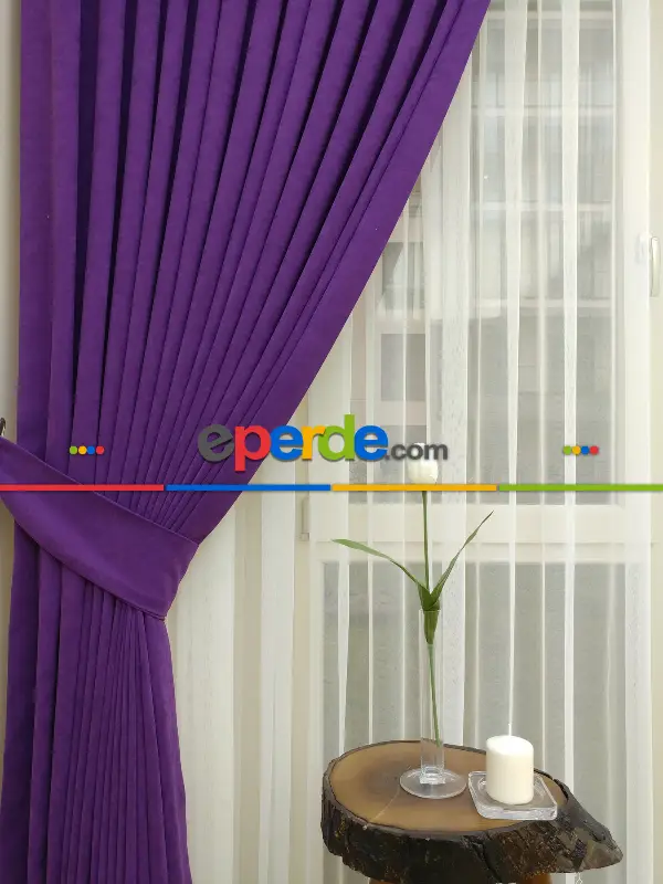 Salon Fon - Mor Rengi - Düz Fon Perde (  Dökümlü Fon Perde)- Mor