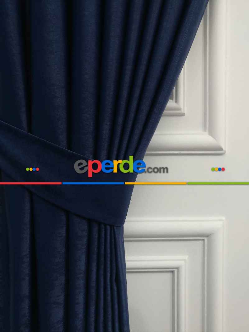 Salon - Soft Fon Perde Parlament Mavisi Dökümlü En - Mavi