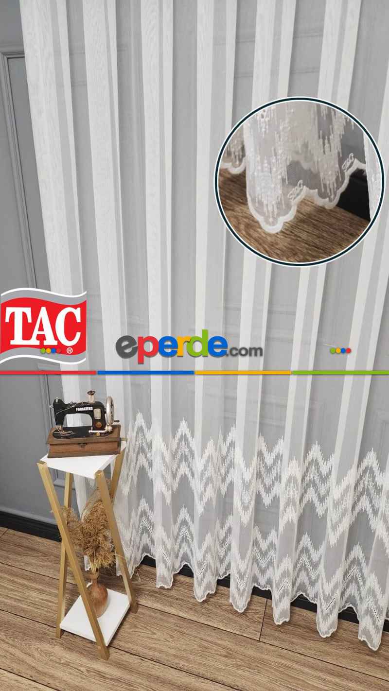 Salon - Taç Etek Geniş Ritim Model Desenli Kırışmaz Ütü İstemez Keten Tül Perde