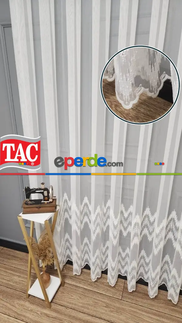 Taç Etek Geniş Ritim Model Desenli Kırışmaz Ütü İstemez Keten Tül Perde