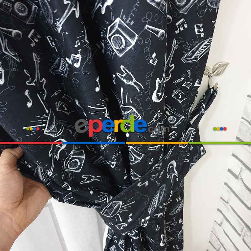 Müzik Aletleri Desenli Fon Perde Evm406 Kumaşı Kalındır Duck Bezi Değildir-  Çok Renkli 2