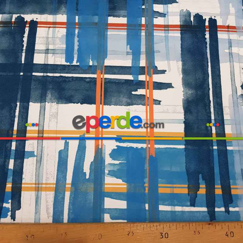 Etnik Desenli Fon Perde Evm215 _e - Kumaşı Kalındır Duck Bezi Değildir.- Lacivert-Mavi-Beyaz-Çok Renkli