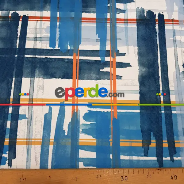 Etnik Desenli Fon Perde Evm215 _e - Kumaşı Kalındır Duck Bezi Değildir.- Lacivert-Mavi-Beyaz-Çok Renkli