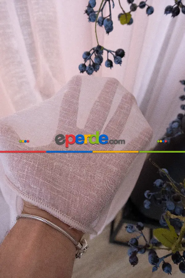 Çocuk Odası - Naturel Keten Tül - Pudra Pembe