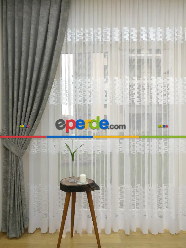 Desenli Tül Perde- Tuğla Desen- Örme (2022)- Ekru