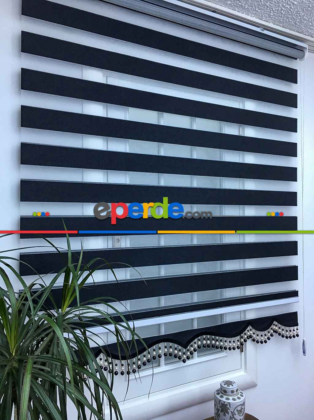 Yatak Odası - Zebra Perde - Düz Zebra Perde- Siyah