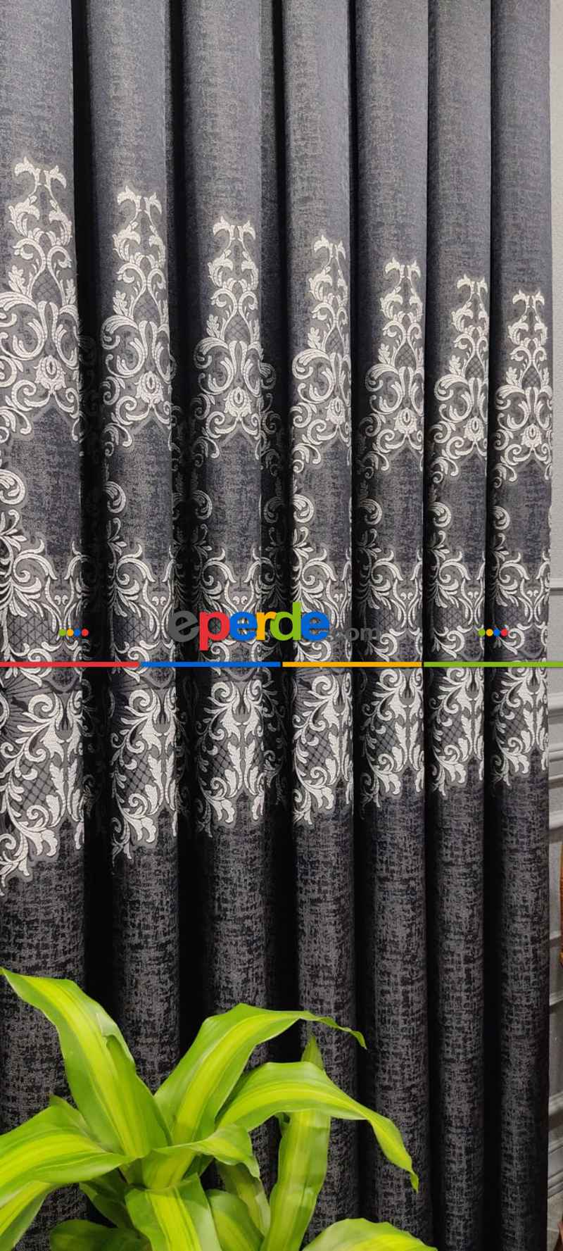 Salon Fon Perde - Lacivert Desenli Fon Perde, Adet Fiyatıdır, İstediğiniz Boy Ölçüsünde Dikilir, Eni 50 İla 100cm Arası Seçenekler, Sık Piledir 100cm X 1cm 