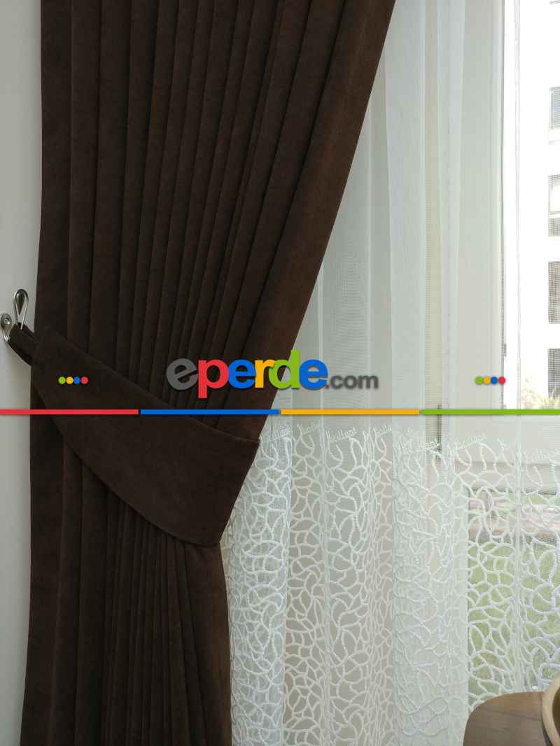 Petek 28 Kahve Düz Fon Perde Dökümlü Birinci Kalite 300 Cm Geniş En Daha Hesaplı- Kahve