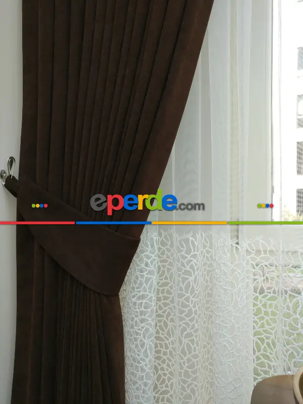 Petek 28 Kahve Düz Fon Perde Dökümlü Birinci Kalite 300 Cm Geniş En Daha Hesaplı- Kahve