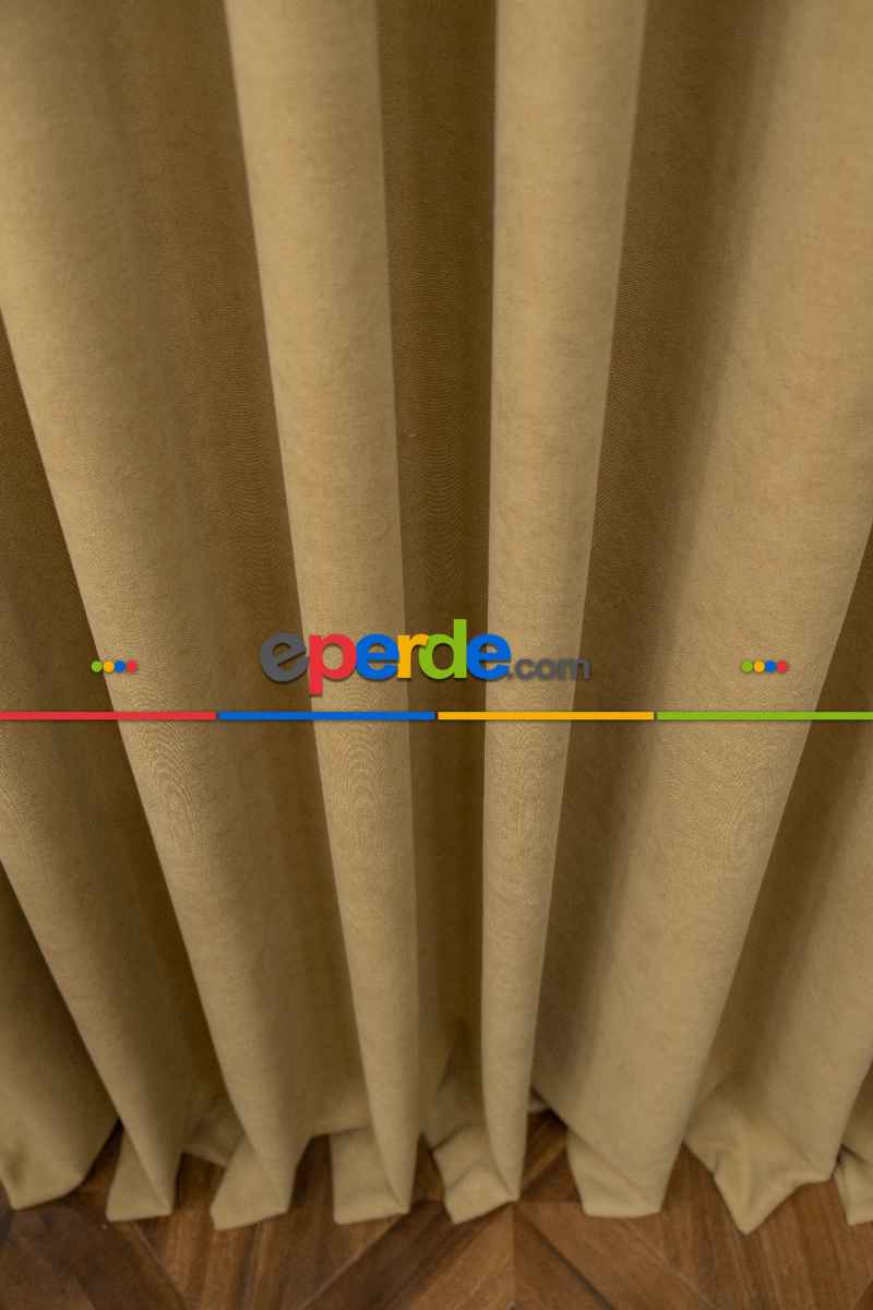 Salon - Bej Rengi Düz Fon Perde Dökümlü Fon Perde 12490