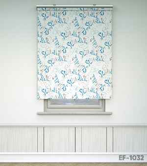 Summer Baskılı Stor Perde- Mavi-beyaz