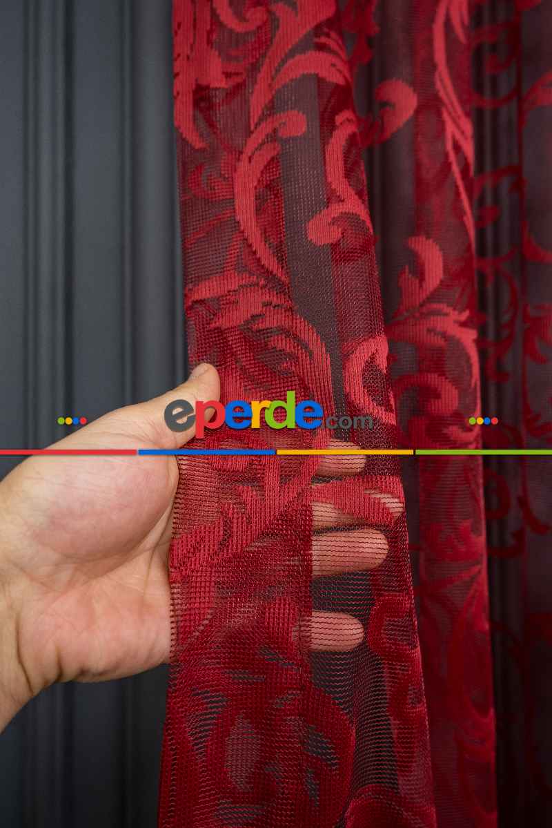 Sarmaşık Şal Desen Bordo Renk Desen Tasarım Tül