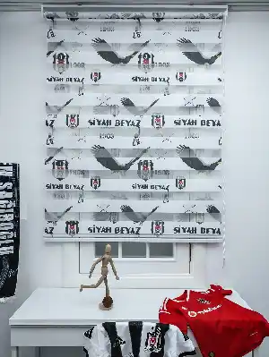 Genç Odası - Zebra Perde- Dijital Taraftar Baskılı Beşiktaş Zebra Perde- Siyah-beyaz