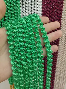 Mutfak İp Perde - Yeşil Rengi İp Perde Duble Bukle Serisi- Yeşil-gümüş