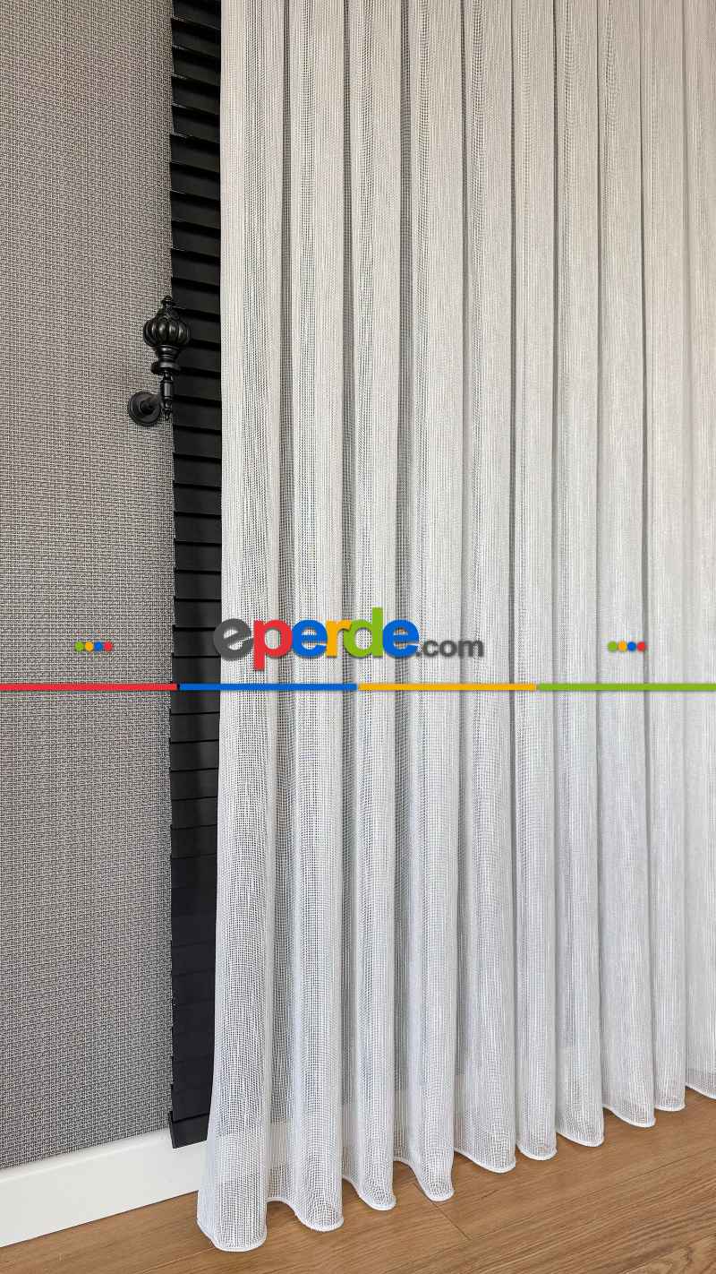 Mutfak Beyaz Keten Gümüş Simli Tül Perde - Ağır Gramajlı Premium