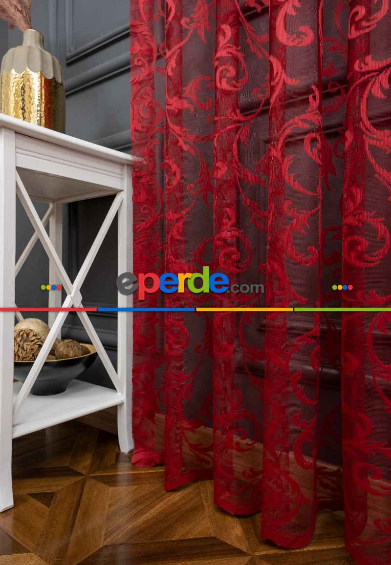 Sarmaşık Şal Desen Bordo Renk Desen Tasarım Tül