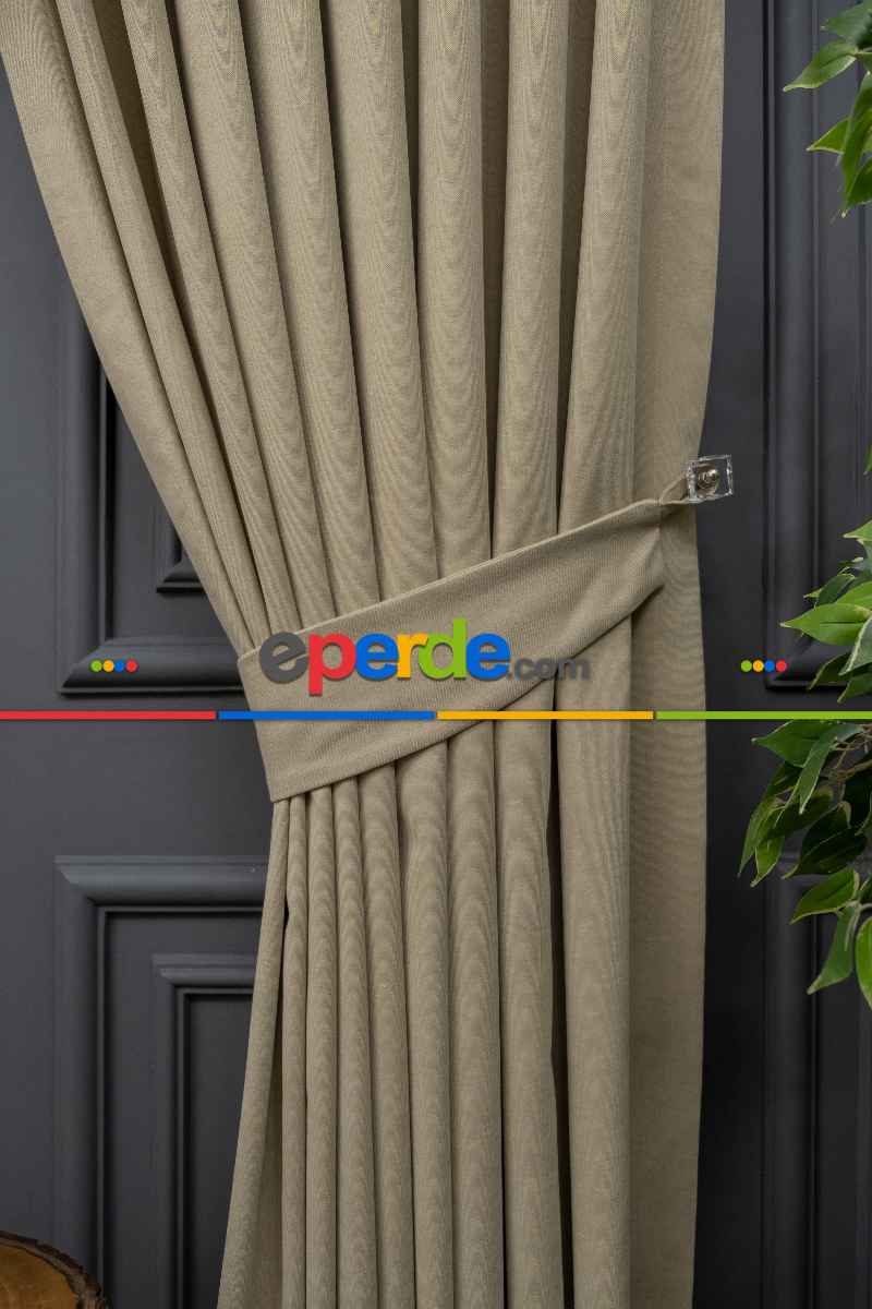 Salon - Taş Rengi Düz Fon Perde Dökümlü Fon Perde