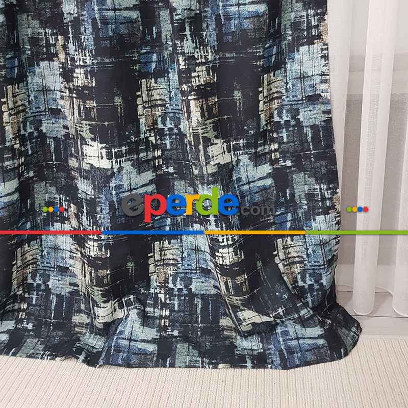 Oturma Odası Abstrakt Desenli Fon Perde Evm1504 Kumaşı Kalındır Duck Bezi Değildir-  Çok Renkli 2