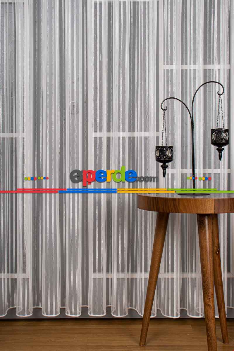 Salon Tül Perde - Modern Simli Düz Çizgili Makarna Desen Tül 1:kalite