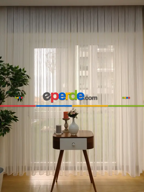 Boyuna Zincir Tül Perde- Ekru - Kurşunlu Tül