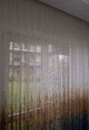 Modern Hardal Ve Mavi Desenli Degrade Geçişli Örme Tül Perde Yüksek Kalite