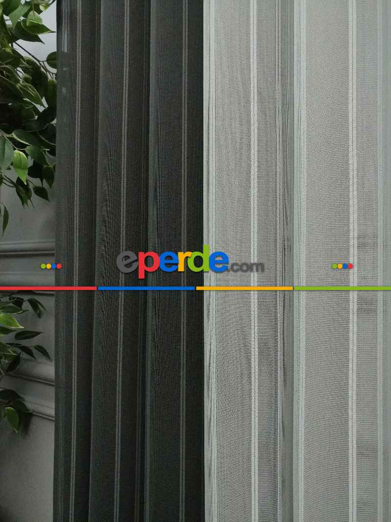 Mutfak - Lens Akıllı Dikey Tül Perde 110- Beyaz-gümüş-antrasit